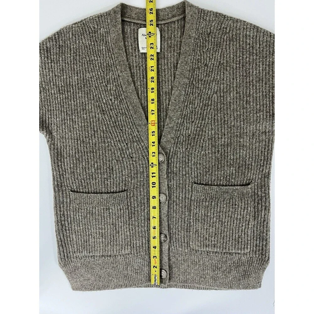 Abercrombie Fitch Cardigan Sweater Women’s M Brown Knit Cable Light Academia - Picture 4 of 9